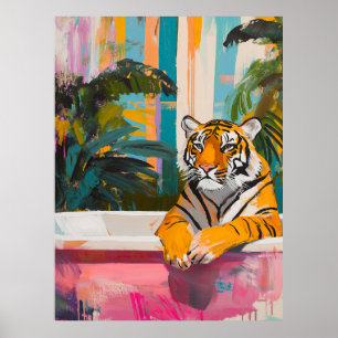 Poster Tigre em uma Banheira: Jardim Tropical