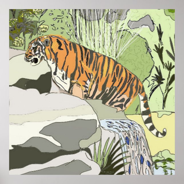 Poster Tigre em uma Cachoeira (Frente)