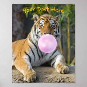 Poster Tigre Fofo, Bolha de Chiclete, Nome ou Mensagem