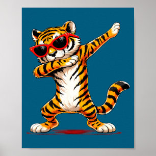 Poster Tigre Fofo e Divertido Fazendo Dab e Usando Óculos