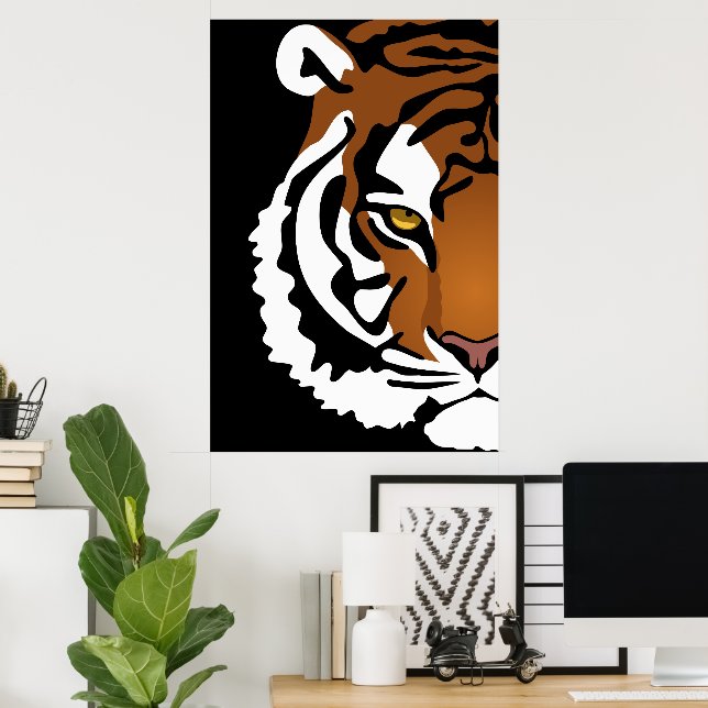 Poster Tigre, Gato Selvagem em Preto (Escritório em casa)