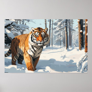 Poster Tigre ibérico em florestas cobertas de neve