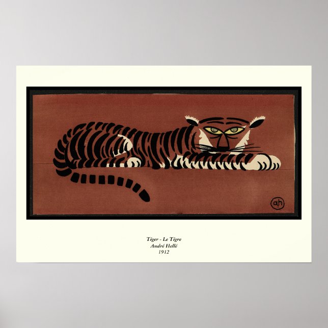 Pôster Tigre - Ilustração de Livro Colorida Antiquária (Frente)