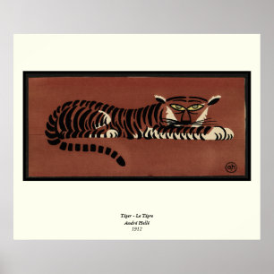 Pôster Tigre - Ilustração de Livro Colorida Antiquária