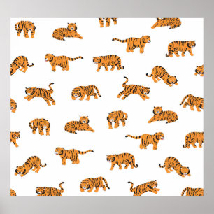 Poster Tigre Japonês: Vintage Doodle Seamless