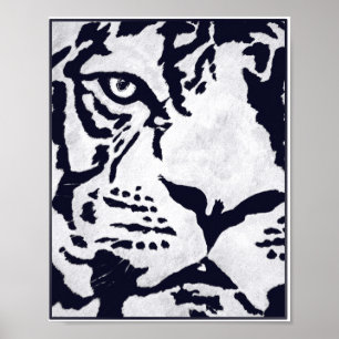 Poster Tigre monocromático com corvo