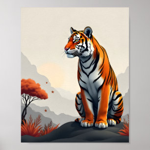 Poster Tigre na Paisagem Montanhosa