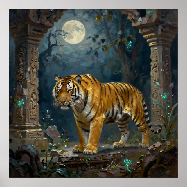 Poster Tigre nas Dunas Antigas sob a Lua Cheia (Frente)
