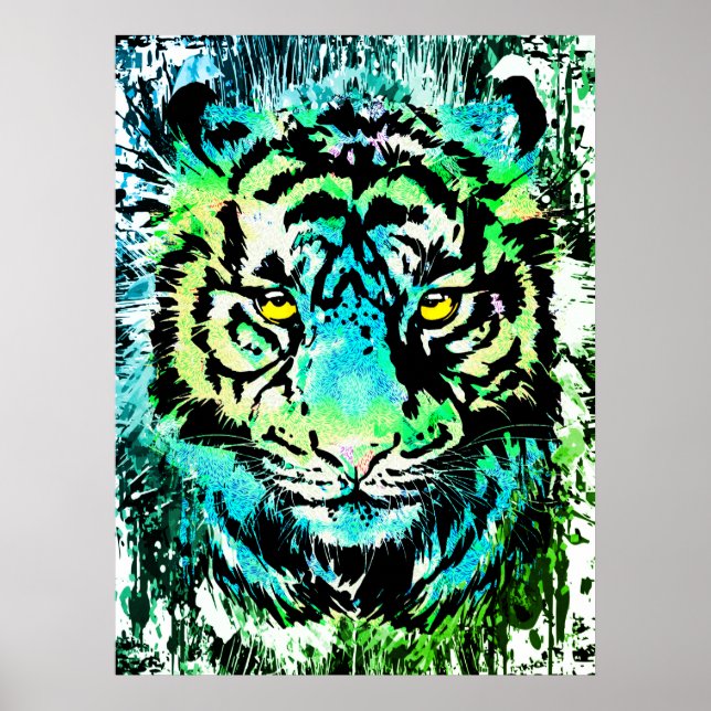 Poster Tigre - Olhos de Tigre Coloridos (Frente)