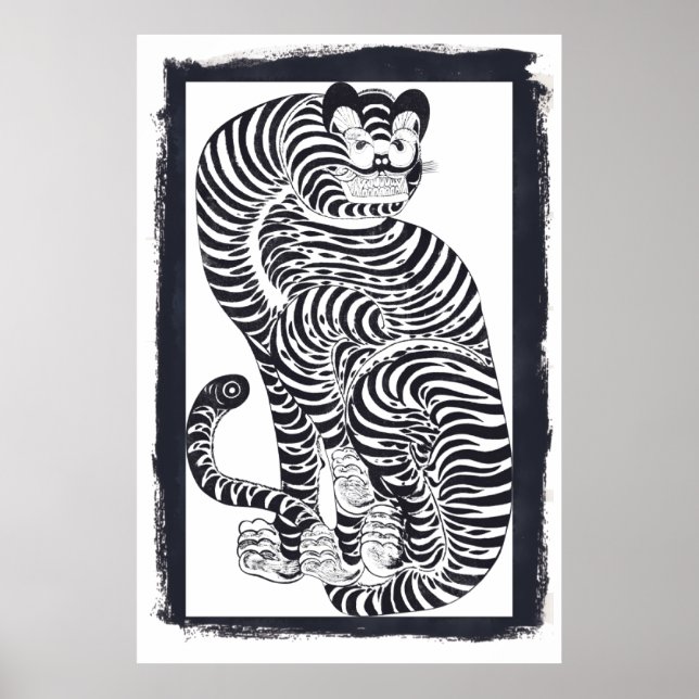 Poster Tigre talismânico da safra em quadro negro (Frente)
