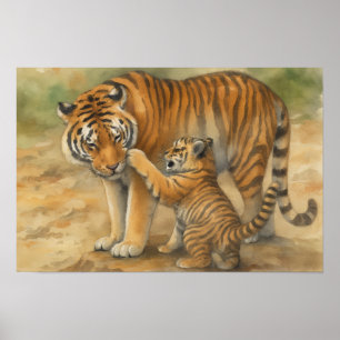 Poster Tigre Tenderness - Pai e Cub na Definição de Flore