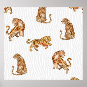 Poster Tigres Selvagens: Padrão de Animal em Aquarela.
