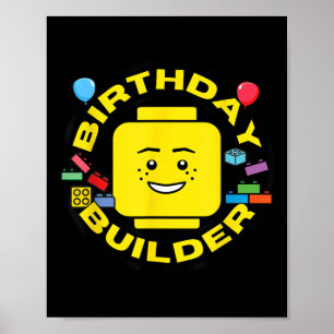 Poster Tijolos de Construção de Aniversário Figura de Blo