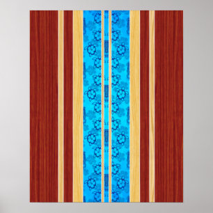 Pôster Tiki Hawiian Faux Wood Surfboard