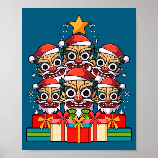 Poster Tiki Le Luau Hawaiian Tiki Mask Christmas Tree Xma (Frente)