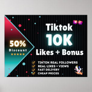 Poster Tiktok 10K como + 100K visualizações GRATUITAS