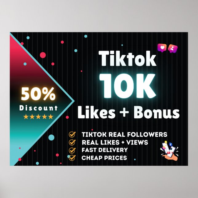 Poster Tiktok 10K como + 100K visualizações GRATUITAS (Frente)
