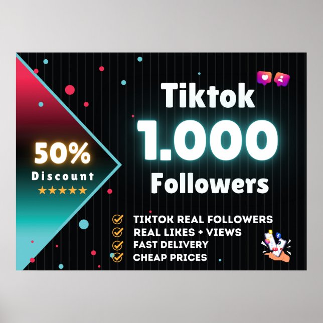 Poster Tiktok 1.000 Seguidores | Comprar Tiktok Seguidore (Frente)