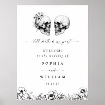 Til Death Gothic Floral Skull Black Casal Sinal