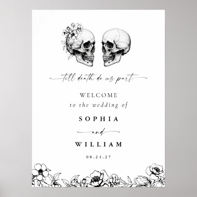 Poster Til Death Gothic Floral Skull Black Casal Sinal (Frente)