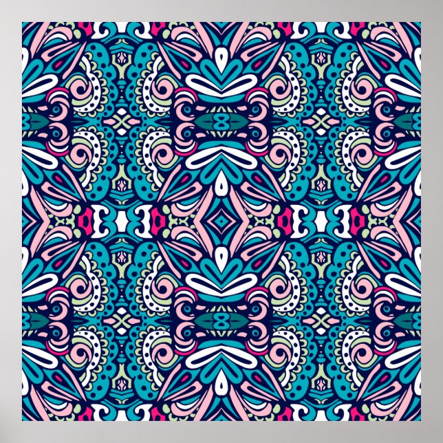 Poster Tiled ethnic pattern. Abstract geometric mosaic vi (Frente)