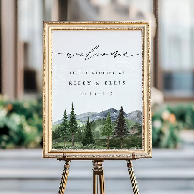 Poster Timberline | Mountain Forest Wedding Welcome Sign (Criador carregado)