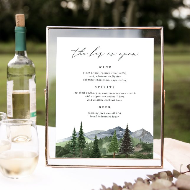 Poster Timberline | Mountain Wedding Bar Menu Sign (Criador carregado)
