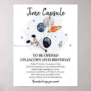 Poster Time Capsule Outer Space Planets  Boy 1st Birthday