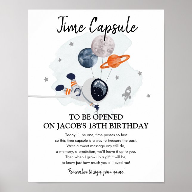 Poster Time Capsule Outer Space Planets  Boy 1st Birthday (Frente)