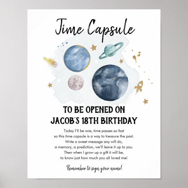 Poster Time Capsule Outer Space Planets Boy Birthday (Frente)