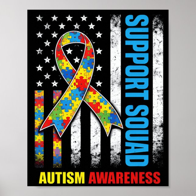 Poster time de apoio laço de conscientização sobre autism (Frente)