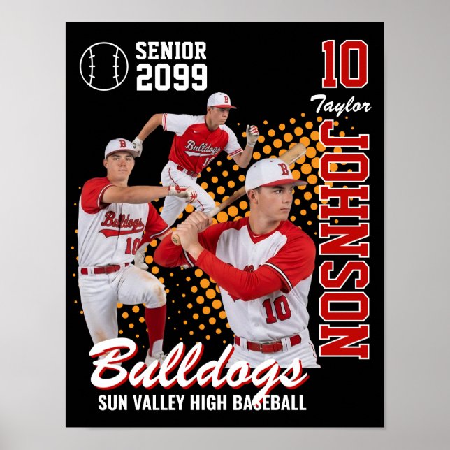 Poster Time de Beisebol Foto Personalizada Noite de Forma (Frente)