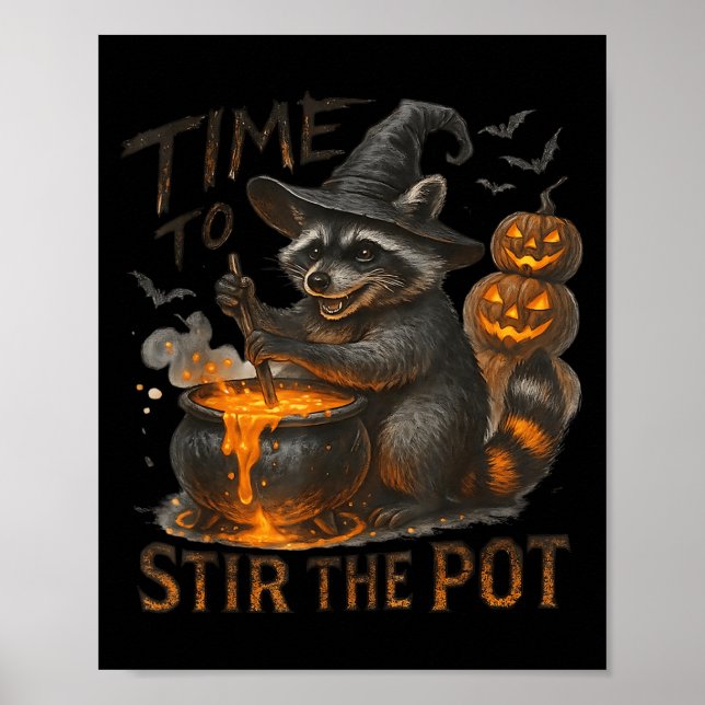 Poster Time To Stir T Funny Raccoon Retro Halloween Anima (Frente)
