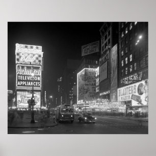 Pôster Times Square à Noite, 1953. Foto Antiga
