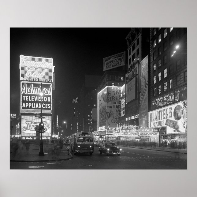 Pôster Times Square à Noite, 1953. Foto Antiga (Frente)