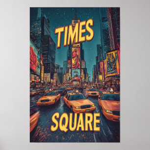 Poster Times Square NYC USA Vintage Illustration Viagem