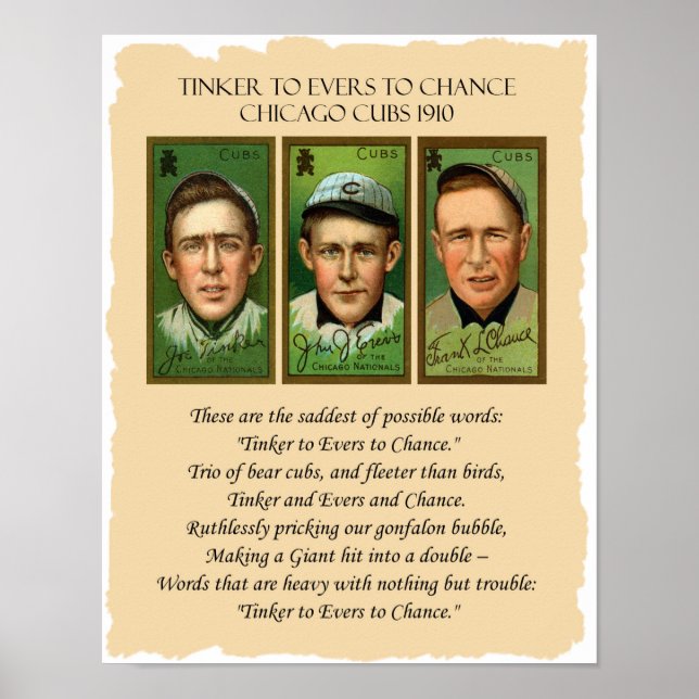 Pôster Tinker to Evers to Chance Chicago Cubs 1910 Poem (Frente)