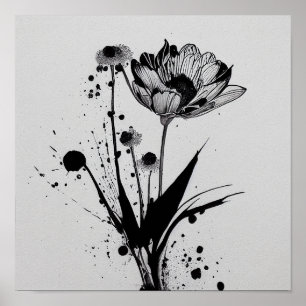 Poster "Tinta Bloqueada" - Pintura Digital de Flor de Tin