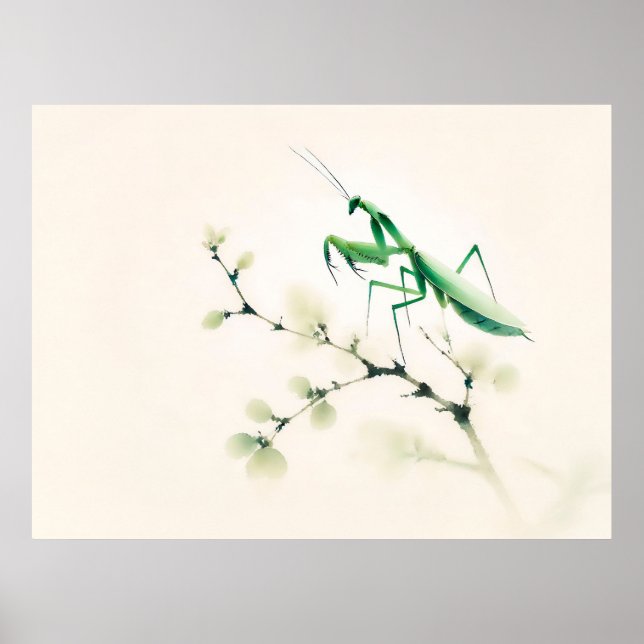 Poster Tinta chinesa Mantis em Ginkgo (Frente)