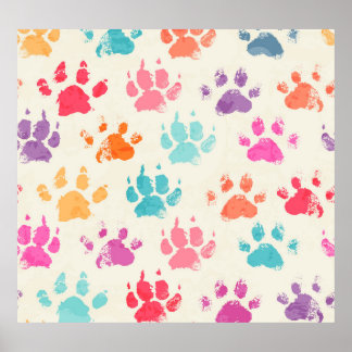 Poster Tinta colorida, patas de cachorro bagunçadas
