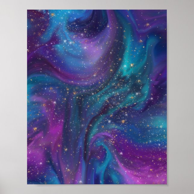 Poster Tinta cósmica | Nebulosa da Galáxia Roxa Azul Turq (Frente)