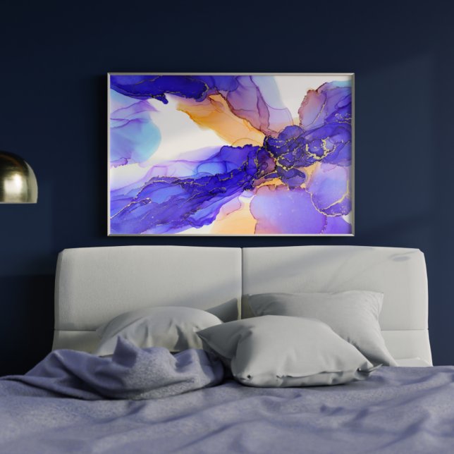 Poster Tinta de Abstrato de Laranja Azul Violeta (Criador carregado)