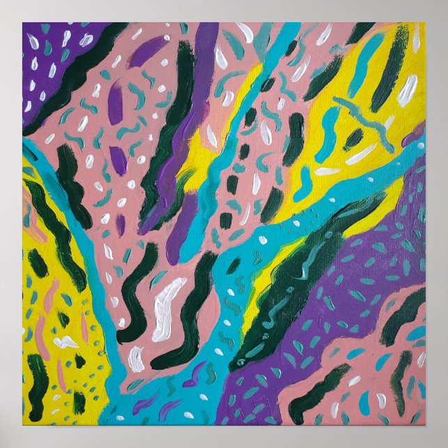 Poster Tinta de Abstrato Expressiva em Multicores (Frente)