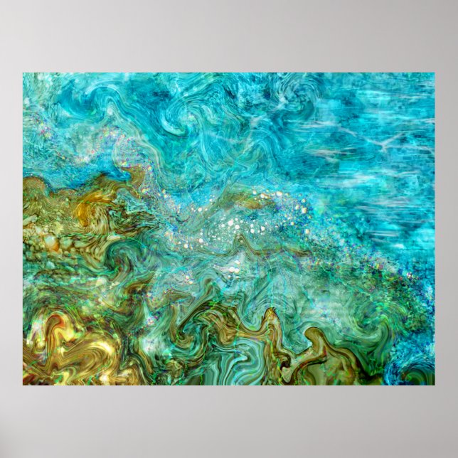 Poster Tinta de Álcool Digital Painting Water Waves Beach (Frente)