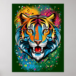 Poster Tinta de cores Arco-íris Cabeça de Tigre