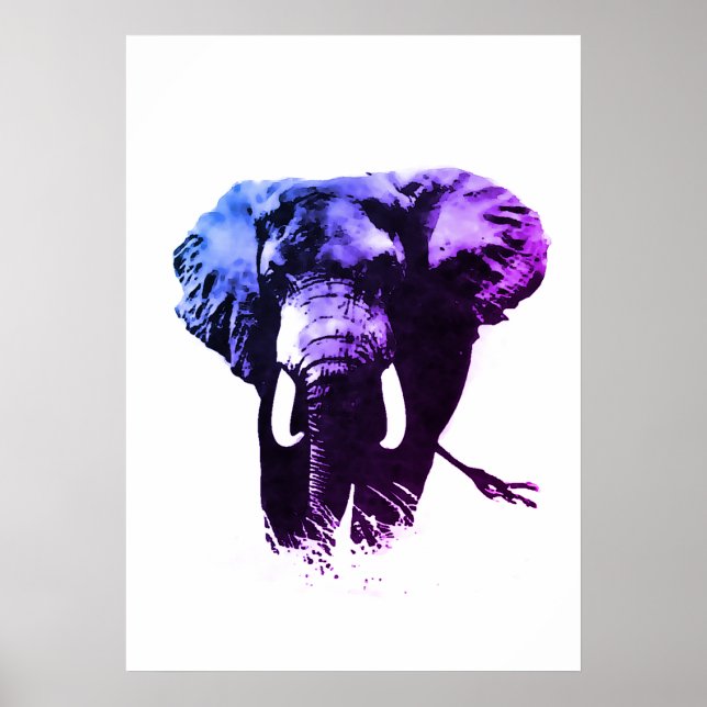 Pôster Tinta de Elefante de Pop Azul (Frente)