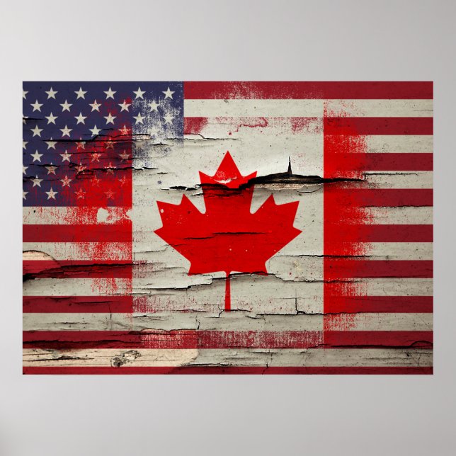 Pôster Tinta de estalo | Bandeira Canadense American (Frente)