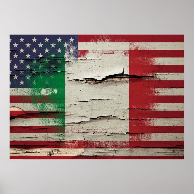 Pôster Tinta de estalo | Bandeira italiana americana (Frente)
