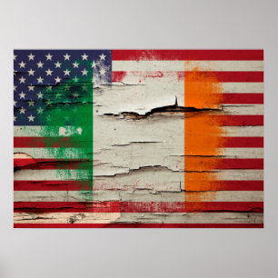 Pôster Tinta de quebra  Bandeira Irlandesa Americana