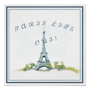Pôster Tinta e Aquarela em Paris, Torre Eiffel  Vida em P